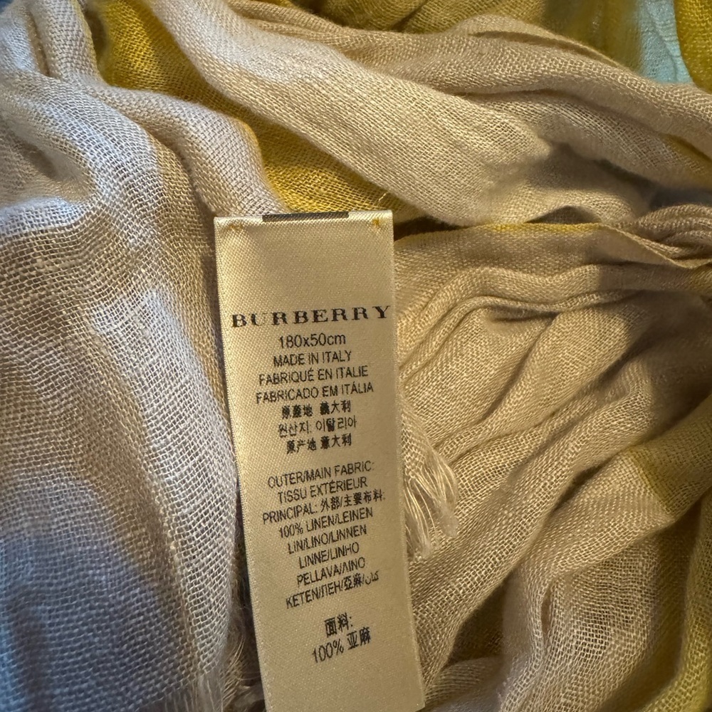 💯 % AUTHENTIC Burberry Linen Scarf in Beige and Yellow hues - Picture 3 of 4